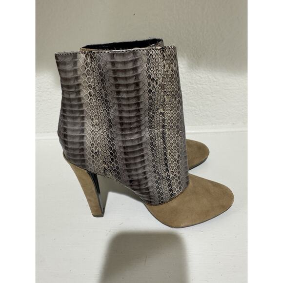 Suede Snakeskin Panel Pointed Toe Stiletto Ankle Boots - Picture 3 of 7